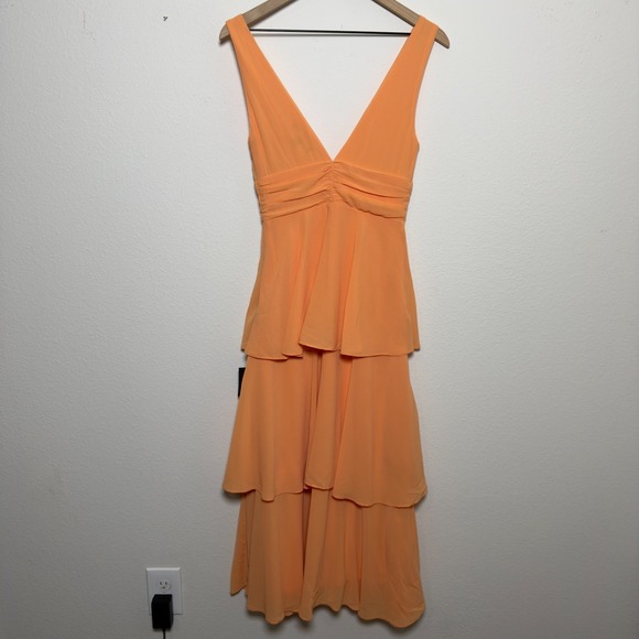NEW Lulus Women‎ Midi Dress XS Orange Tiered Babydoll Party Day Event Wedding - Picture 9 of 13